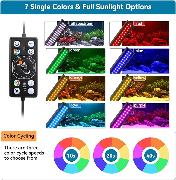 hygger Aquarium LED Light Fish Tank Full Spectrum Lighting with 24/7 Day-Night Cycle Mode & Auto On/Off Timer, 7 Colors Options, Dimmable, Extendable Bracket for 24~30in Freshwater Tank hygger