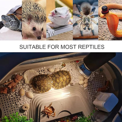 Upgraded Reptile Heat Lamp, UVA/UVB Turtle Heat Light Dimmable Aquarium Basking Light with 2 Bulbs Habitat Heating Lamp with 360° Rotatable for Terrarium Reptiles Lizard Snake PUEUTU