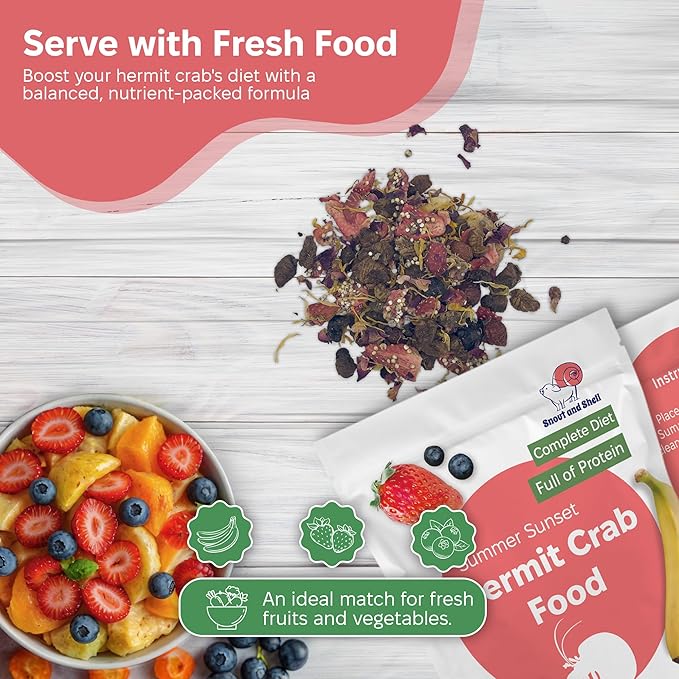 Snout and Shell - Summer Sunset Hermit Crab Food - 1 oz - 30 Grams - Whole Food Diet for Hermit Crabs - Flowers, Bugs and More SNOUTANDSHELL
