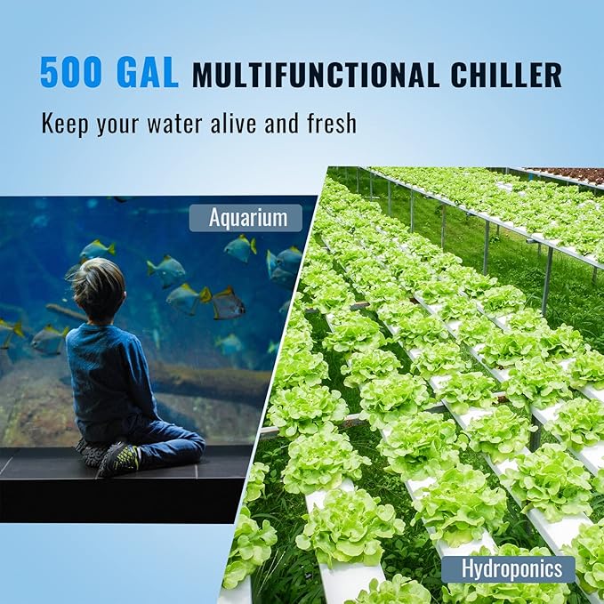VEVOR Aquarium Chiller, 500 Gal 1892 L, 1.5 HP Hydroponic Water Chiller, Quiet Refrigeration Compressor for Seawater and Fresh Water, Fish Tank Cooling System with Pump/Hose, for Jellyfish, Coral Reef VEVOR