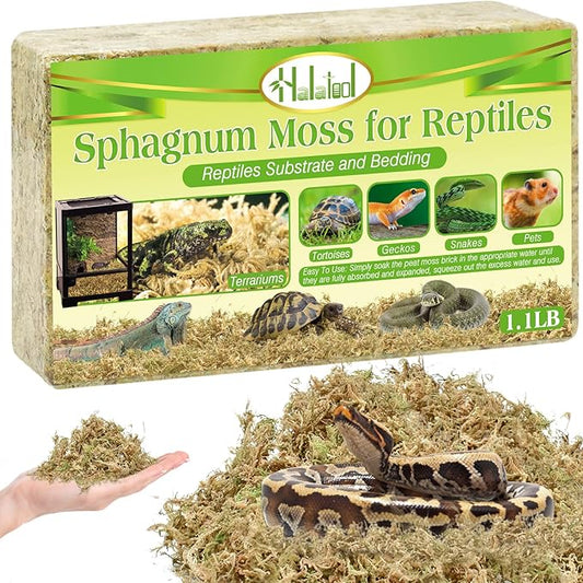 Halatool 1.1LB Sphagnum Moss for Reptiles(Turtles, Geckos, Snakes, Frogs, Hamsters), Natural Forest Long Fibered Dried Moss Bulk for Reptiles Substrate & Bedding - 25QT Reptile Habitat Accessories HALATOOL