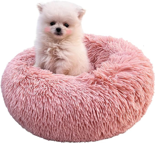 Pink Puppy Bed 15 Inch Washable, Donut Soft Small Pet Bed,Calming Anti Anxiety Round Fits up to 5 lbs Warm Comfort Pets Beds for Puppy Dogs Indoor… - PAWPICO