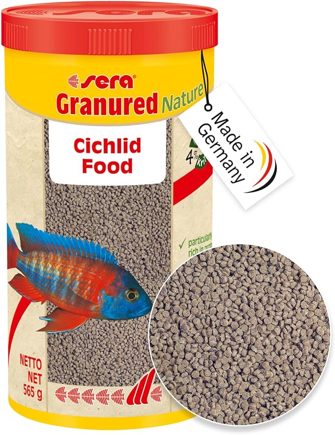 sera Granured Nature 33,8 fl oz | Premium Cichlid Food for Carnivores & Omnivores | High Protein, Omega Fatty Acids | with Krill for Vibrant Colors | Slow-Sinking, No Artificial Additives Sera
