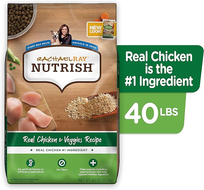 Rachael Ray Nutrish Premium Natural Dry Dog Food, Real Chicken & Veggies Recipe, 40 Pounds (Packaging May Vary) - PAWPICO