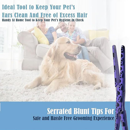 Dog Pet Ear/Nose Hair Puller Grooming Hemostat Locking Forceps Pliers, 5.5" (14cm), Straight (Purple Paws) A2Z+SCILAB