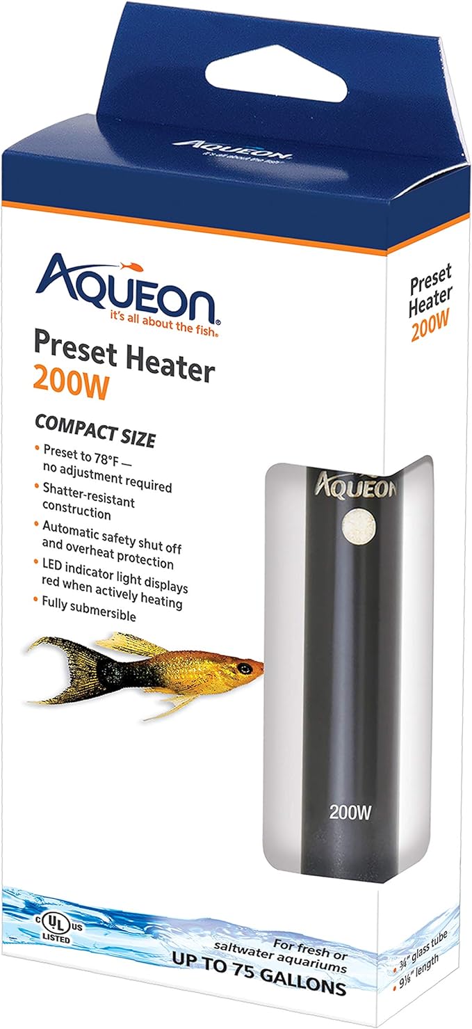Aqueon Aquarium Fish Tank Preset Heater For Up To 75 Gallons, 200 Watts Aqueon