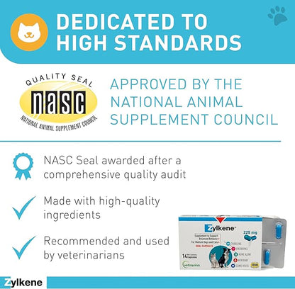 Vetoquinol Zylkene Behavior Support Capsules for Medium Dogs 33-65lbs, Calming All Natural Milk Protein Supplement, Helps Relieve Dog Anxiety During Fireworks and Thunder, 225mg Vetoquinol