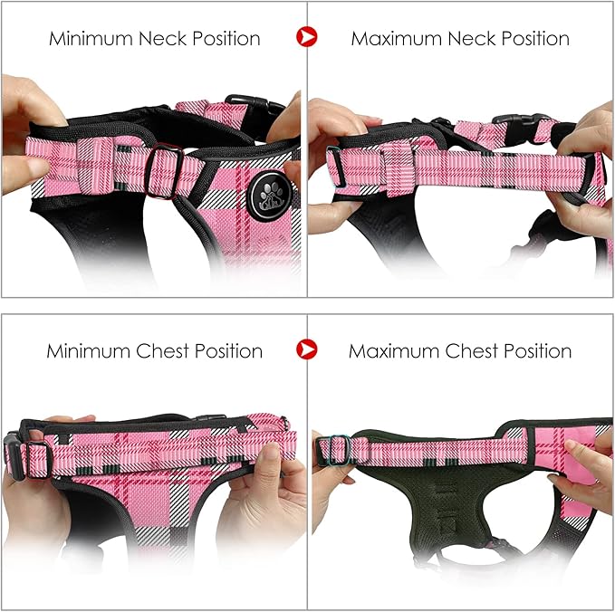 NESTROAD No Pull Dog Harness with Leash, Reflective No Choke Pet Vest Harness,Adjustable Soft Padded Dog Harness with Easy Control Handle for Small Dogs(Checkered Pink,Small) NESTROAD