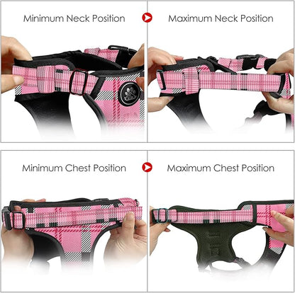 NESTROAD No Pull Dog Harness with Leash, Reflective No Choke Pet Vest Harness,Adjustable Soft Padded Dog Harness with Easy Control Handle for Medium Dogs(Checkered Pink,Medium) NESTROAD