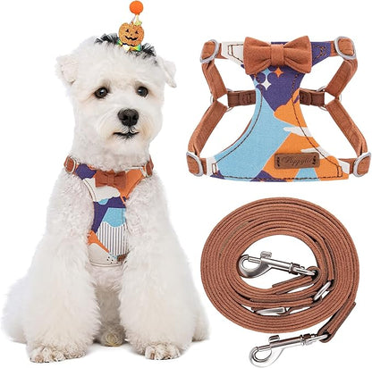Puppytie No Pull Dog Harness with Multifunction Dog Leash,Soft Adjustable No Choke Escape Proof Pet Harness Vest for Medium Dogs,Suede Bow Brown,M Puppytie