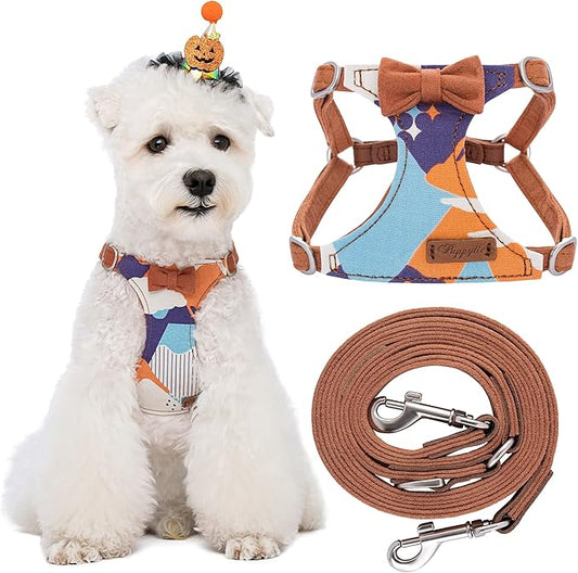 Puppytie No Pull Dog Harness with Multifunction Dog Leash,Soft Adjustable No Choke Escape Proof Pet Harness Vest for Medium Dogs,Suede Bow Brown,M Puppytie