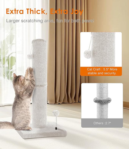 Carpet Craft Cat Scratching Post Heavy Duty for Indoor Large Cats and Adult Cats,Tall and Thicked Cat Scratch Post,Carpet Cat Tree Tower Scratcher with Interactivity Balls,Beige - PAWPICO