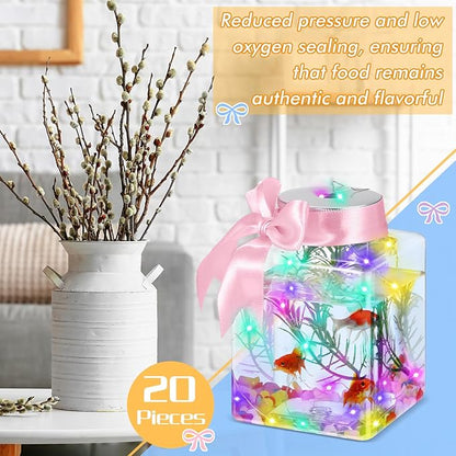 Domensi 20 Pcs 17oz LED Plastic Fish Bowls Plastic Ivy Bowls 3'' Glowing Plastic Vases Unbreakable Plastic Fish Tank Clear Shatterproof Fishbowl Plastic Aquarium for Carnival Game Accessory Home Party Domensi