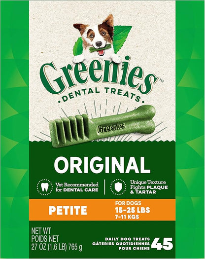 Greenies Original Petite Natural Dental Care Dog Treats, 27 oz. Pack (45 Treats) - PAWPICO