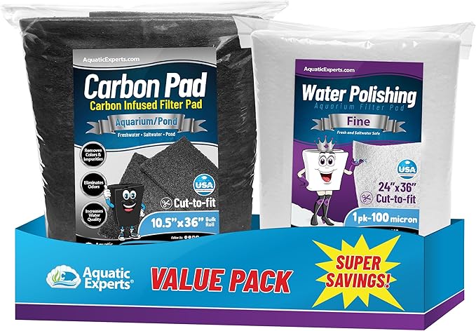 Aquarium Carbon Pad - Cut to Fit Carbon Infused Filter Pad Media for Crystal Clear Fish Tank and Ponds (10.5 Inch Width, Aquarium Bundle) AquaticExperts