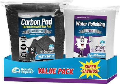 Aquarium Carbon Pad - Cut to Fit Carbon Infused Filter Pad Media for Crystal Clear Fish Tank and Ponds (10.5 Inch Width, Aquarium Bundle) AquaticExperts
