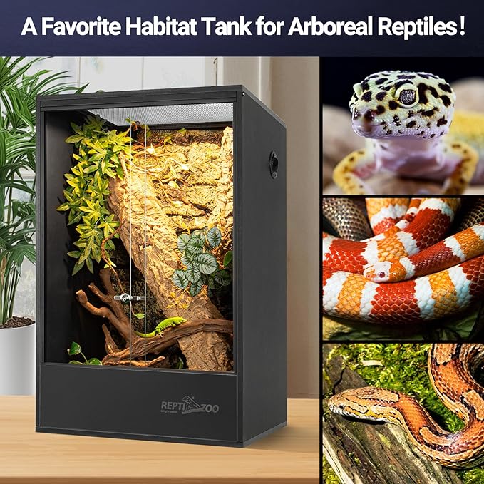 REPTIZOO 67 Gallon PVC Tall Reptile Tank, 24" x18”x36” Large Reptile Terrarium for Gecko Lizard Chameleon Frog Snake, Reptile Enclosure Habitat with Sliding Door & Top Screen Ventilation REPTIZOO