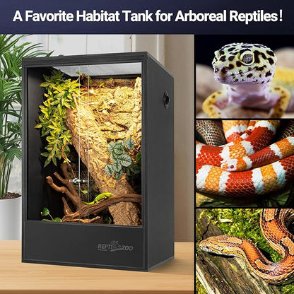 REPTIZOO 67 Gallon PVC Tall Reptile Tank, 24" x18”x36” Large Reptile Terrarium for Gecko Lizard Chameleon Frog Snake, Reptile Enclosure Habitat with Sliding Door & Top Screen Ventilation REPTIZOO