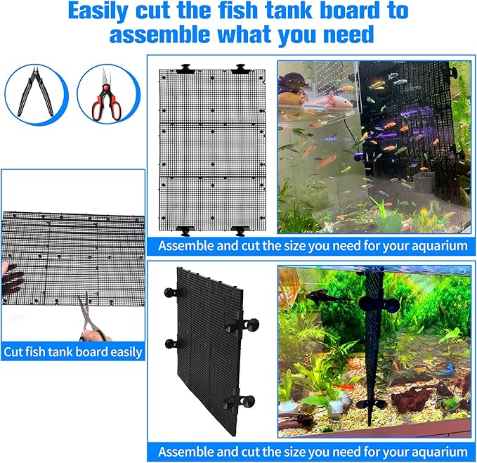 8pcs Fish Tank Divider with 10 pcs Suction Cups DIY Adjustable Aquarium Divider Filter Bottom Fish Tank Isolation Board Egg Crate Weramics