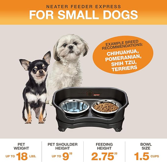 Neater Feeder Express Small Mess Proof Feeder for Small Dogs, 1.5 Cup Stainless Steel Bowls, No Spill, Non-Tip, Non-Slip Dog Bowls. Made in USA - PAWPICO