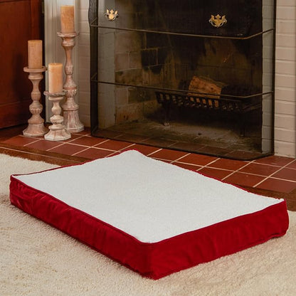 Happy Hounds Oscar Rectangle Orthopedic Foam Sherpa Dog Bed, Small (36 x 24 in.), Red - PAWPICO
