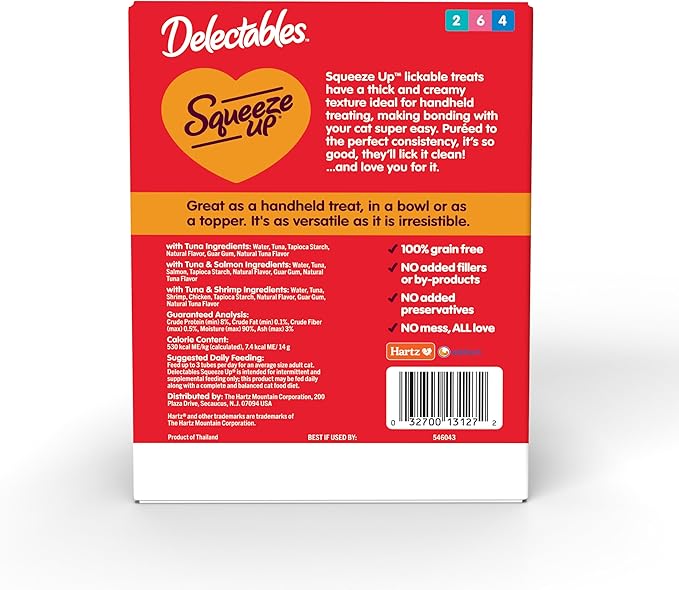 Delectables Squeeze Up Seafood Variety Pack, Creamy Squeezable Puree, Lickable Wet Cat Treats, Grain Free, No Added Fillers, No by-Products, No Added Preservatives, 0.5 Ounces Tube, 54 Tubes Total Hartz