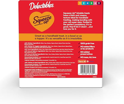 Delectables Squeeze Up Variety Pack, Creamy Squeezable Puree, Lickable Wet Cat Treats, Grain Free, No Added Fillers, No by-Products, No Added Preservatives, 0.5 Ounces Tube, 104 Tubes Total Hartz