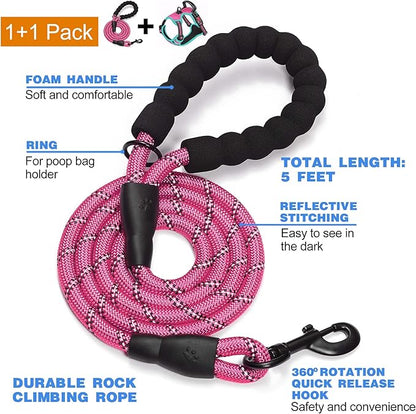 tobeDRI No Pull Dog Harness Adjustable Reflective Oxford Easy Control Medium Large Dog Harness with A Free Heavy Duty 5ft Dog Leash - PAWPICO
