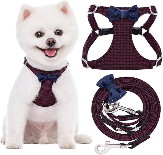 Puppytie No Pull xs Dog Harness with Multifunction Dog Leash,Soft Adjustable No Choke Escape Proof Pet Harness Vest,Plaid deep red,xs Puppytie