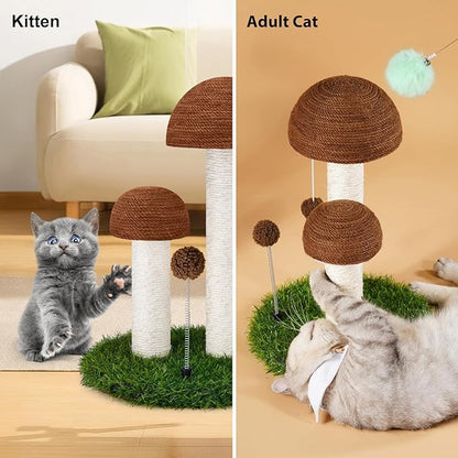 Odoland Cat Scratching Post Mushroom Natural Sisal Board Scratcher for Kitten Health and Good Behavior, Furniture Scratch Deterrent Accessories for Cats and Kitten Brown - PAWPICO