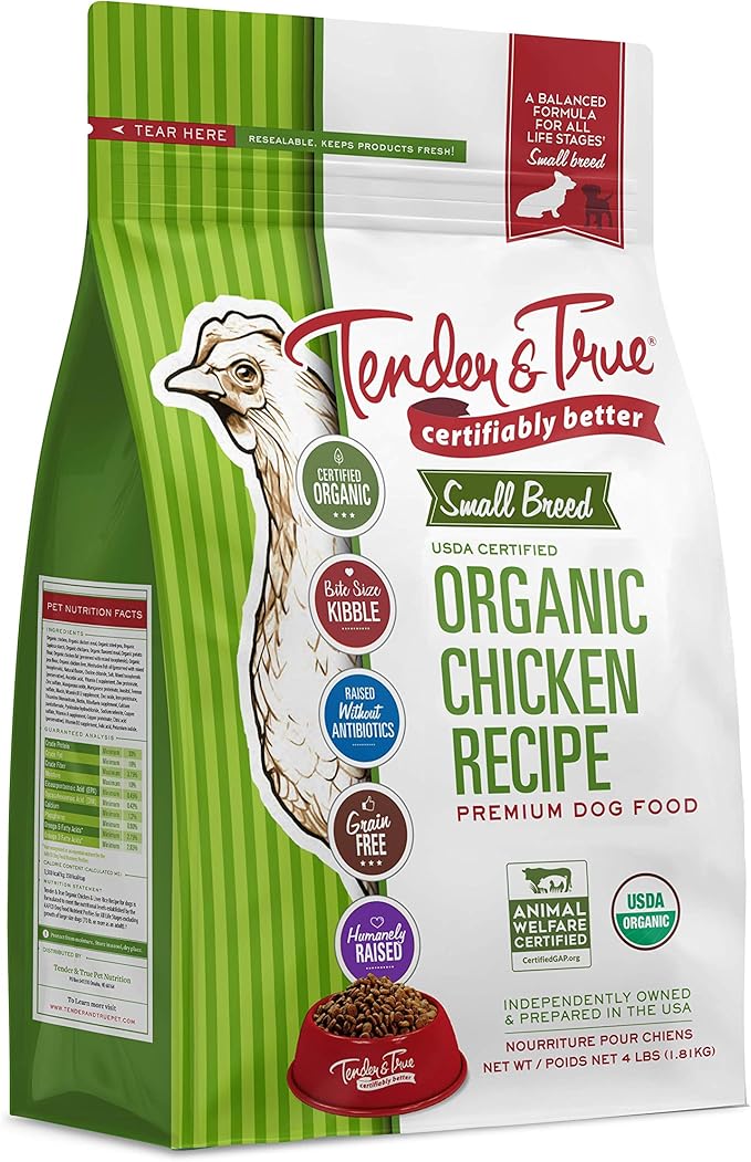 Tender & True Pet Nutrition Small Breed Organic Chicken Recipe Dog Food, 4 lb (46003) - PAWPICO