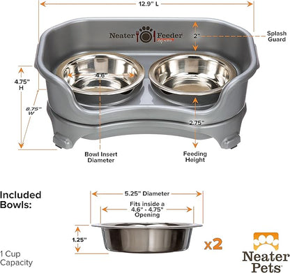 Neater Feeder Express CAT Mess Proof Feeder for Cats, 1 Cup Whisker-Friendly Stainless Steel Food & Water Bowls, No Spill, Non-Tip, Non-Slip. Made in USA - PAWPICO
