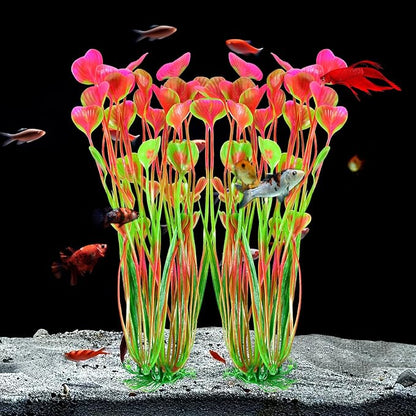 AQUANEAT Artificial Aquarium Plants, Fish Tank Plants Plastic, Aquarium Decor Large, 15.5 inch Pink Fish Tank Decorations, 2pcs Aquaneat