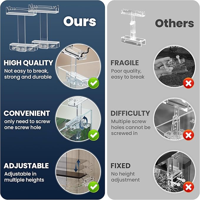 Adjustable Aquarium Light Riser for Rimmed Tanks, Aquarium Light Stand, Clear Acrylic Aquarium LED Light Holder Bracket for Small Rims Fish Tank Thickness Within 0.78 Inches-2 PCS WooFog