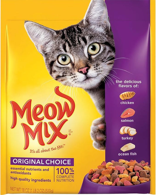 Meow Mix Original Choice Dry Cat Food, 18 Ounce (Pack of 6), Complete & Balanced Nutrition MeowMix