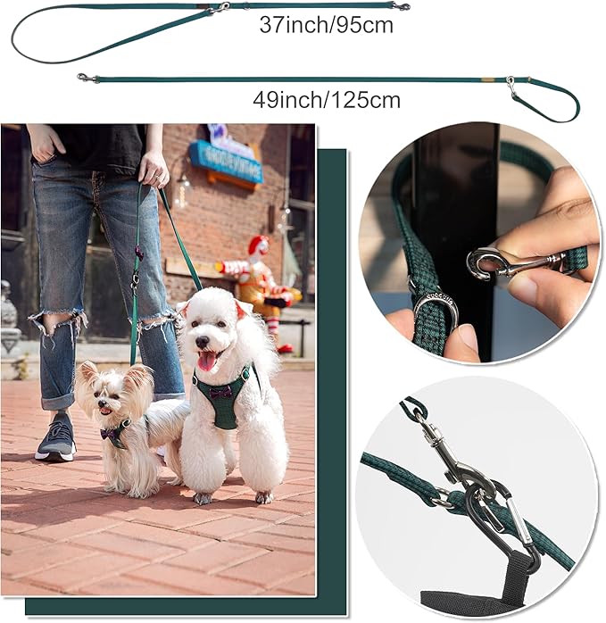 Puppytie No Pull xs Dog Harness with Multifunction Dog Leash,Soft Adjustable No Choke Escape Proof Pet Harness Vest,Glossy Dark Green,XXS Puppytie