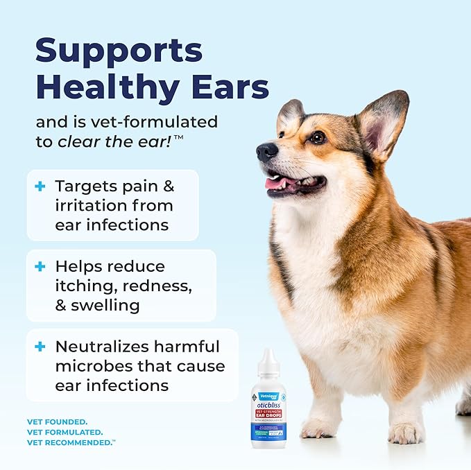 Vetnique Oticbliss Cat & Dog Ear Infection Treatment Drops - with 1% Hydrocortisone & MicroSilver BG for Dog Yeast Ear Infections - Vet Recommended Cat & Dog Ear Cleaner for Itchy Ear Relief VetniqueLabs