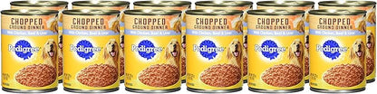 PEDIGREE CHOPPED GROUND DINNER Adult Canned Soft Wet Dog Food Combo with Chicken, Liver & Beef, 13.2 oz. Cans (Pack of 12) - PAWPICO