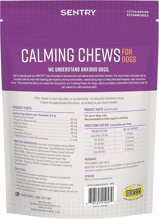 Sentry Calming Chews for Dogs, Calming Aid Helps to Manage Stress & Anxiety, with Pheromones That May Help Curb Destructive Behavior & Separation Anxiety, Calming Health Supplement for Dogs, 60 Count Sentry