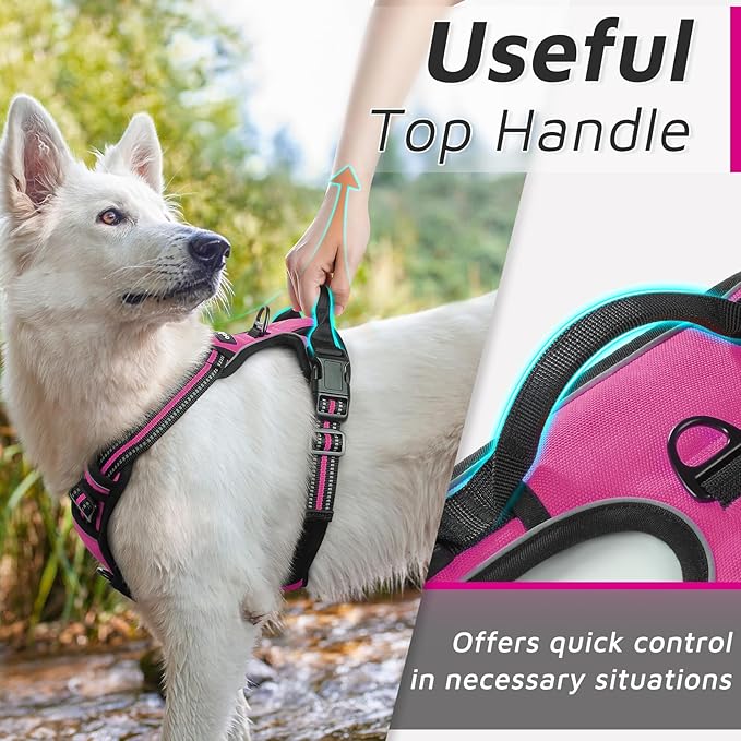 Eagloo Dog Harness Medium Sized Dog, No Pull Service Vest with Reflective Strips and Control Handle, Adjustable and Comfortable for Easy Walking, No Choke Pet Harness with 2 Metal Rings, Rose Red, M GoExplorewithEagloo