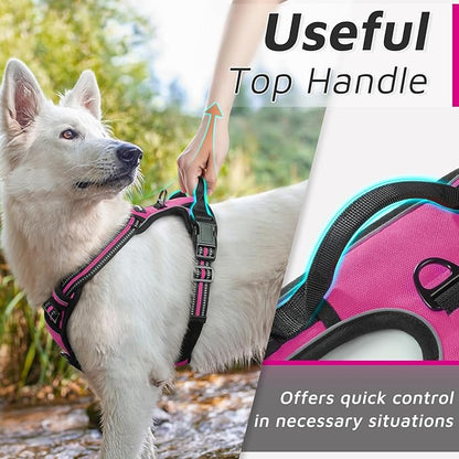 Eagloo Dog Harness Medium Sized Dog, No Pull Service Vest with Reflective Strips and Control Handle, Adjustable and Comfortable for Easy Walking, No Choke Pet Harness with 2 Metal Rings, Rose Red, M GoExplorewithEagloo