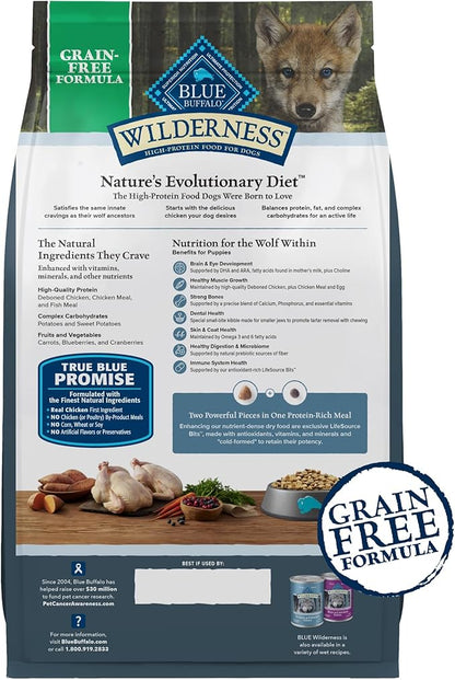 Blue Buffalo Wilderness Puppy High-Protein Dry Dog Food with Real Chicken, Grain-Free, Made in the USA with Natural Ingredients, Chicken, 4.5-lb Bag - PAWPICO