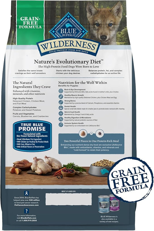 Blue Buffalo Wilderness Puppy High-Protein Dry Dog Food with Real Chicken, Grain-Free, Made in the USA with Natural Ingredients, Chicken, 4.5-lb Bag - PAWPICO
