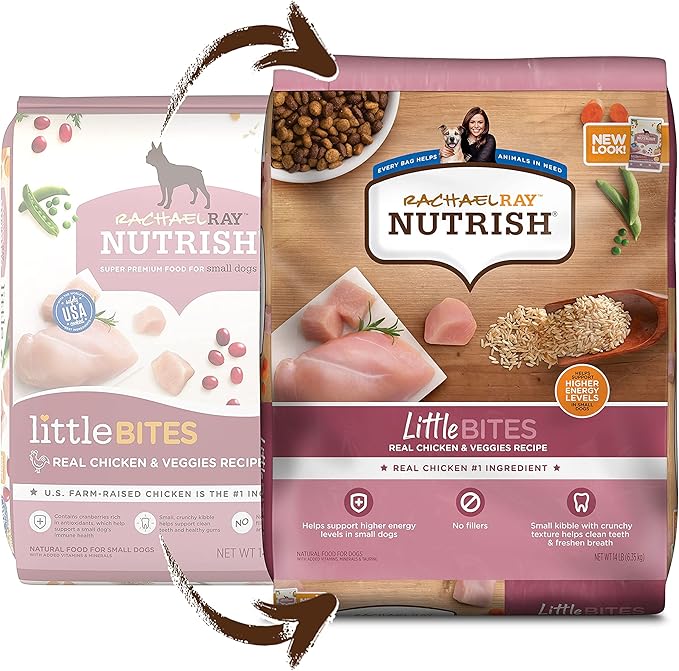 Rachael Ray Nutrish Little Bites Dry Dog Food, Chicken & Veggies Recipe for Small Breeds, 14 Pounds - PAWPICO