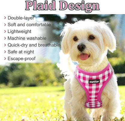 Dog Harness Step-in Breathable Puppy Cat Dog Vest Harnesses for Small Medium Dogs Pink Checkered - PAWPICO