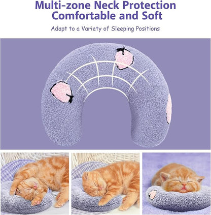 ucho Pillow for Cats, Ultra Soft Fluffy Pet Calming Toy Half Donut Cuddler, U-Shaped Pillow for Pet Cervical Protection Sleeping Improve- Purple ucho