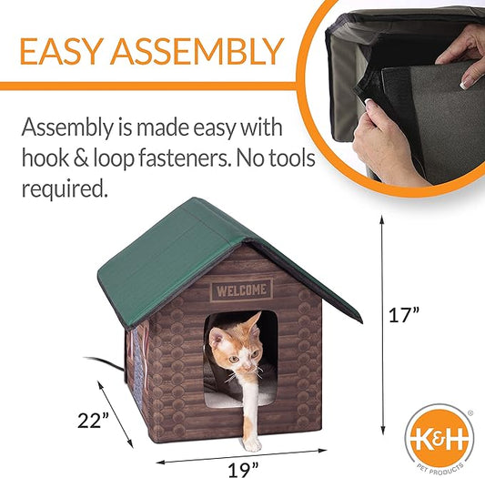 K&H Pet Products Outdoor Heated Kitty House, Outdoor Cat House for Outside Community Cats, Strays, and Ferals, Insulated Shelter, Warming Cold Weather House with Heated Pad for Winter, Cabin Design - PAWPICO