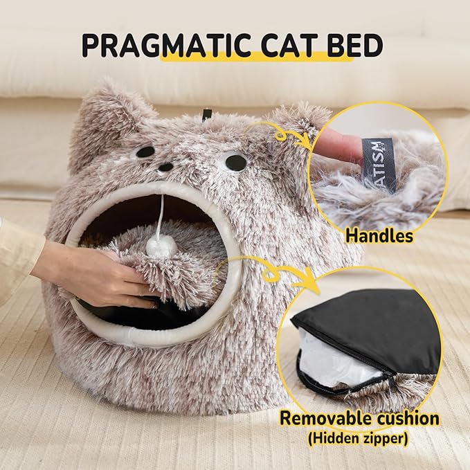 CATISM Cat Bed, Cat Beds for Indoor Cats, Cat Cave, Cat Cave for Indoor Cats, Cat Bed Cave, Large Cat Beds, Cozy Hooded Cat Bed with Soft Cushion, Removable Washable Cat Beds - PAWPICO