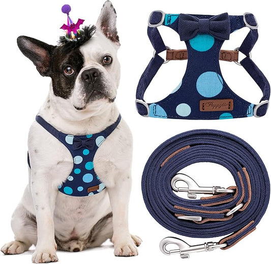 Puppytie No Pull Dog Harness with Multifunction Dog Leash,Soft Adjustable No Choke Escape Proof Pet Harness Vest for Medium Dogs,Polka dots Starry Sky,M Puppytie
