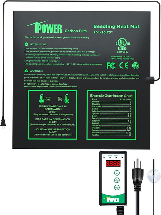iPower 20"x20.75" Seedling Heat Mat and Digital Thermostat Combo Set, Warm Hydroponic Heating Pad for Germination, Indoor Gardening, Greenhouse iPower